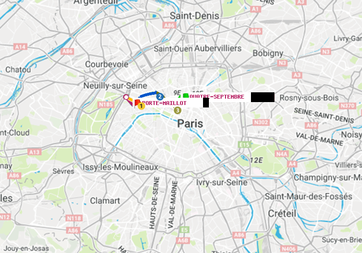 plan itinéraire ratp de Quatre Septembre à Porte Maillot