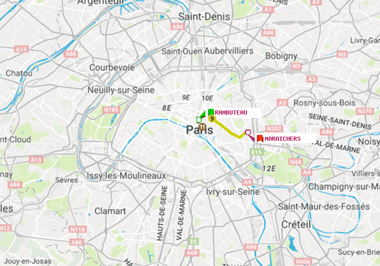 plan itinéraire ratp de Rambuteau à Maraichers