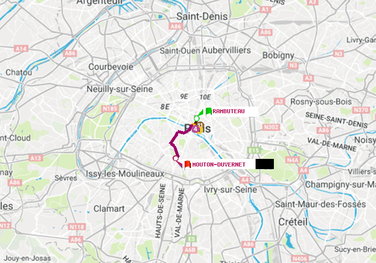 plan itinéraire ratp de Rambuteau à Mouton-Duvernet