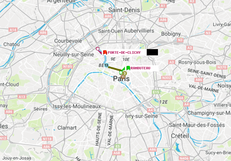 plan itinéraire ratp de Rambuteau à Porte de Clichy