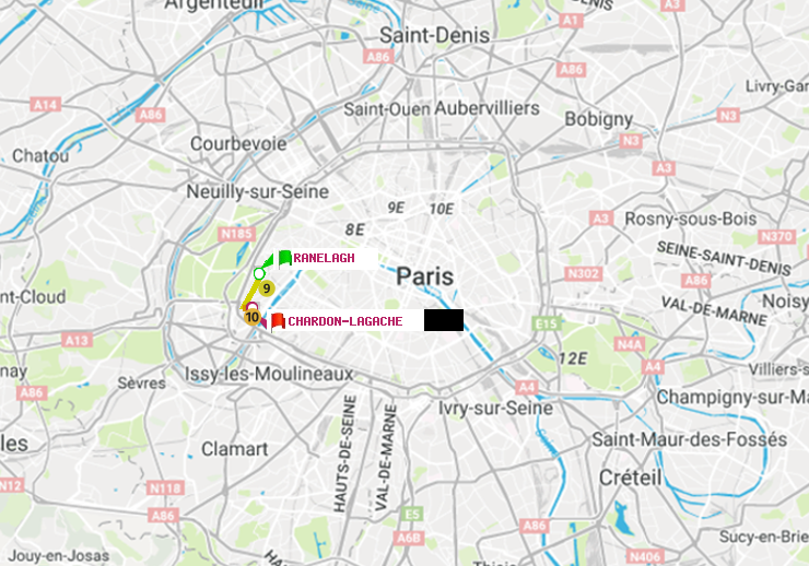plan itinéraire ratp de Ranelagh à Chardon-Lagache