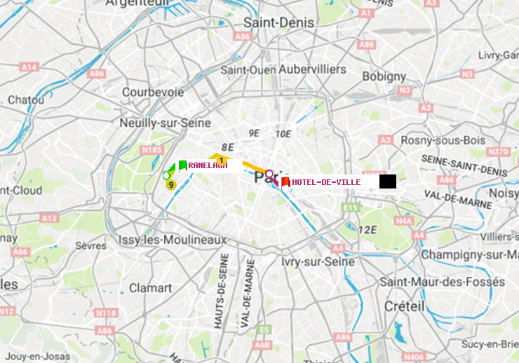 plan itinéraire ratp de Ranelagh à Hôtel de Ville