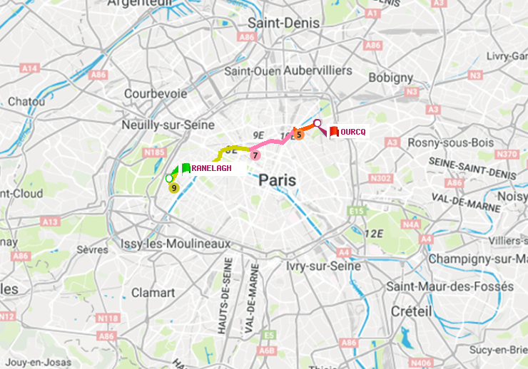 plan itinéraire ratp de Ranelagh à Ourcq
