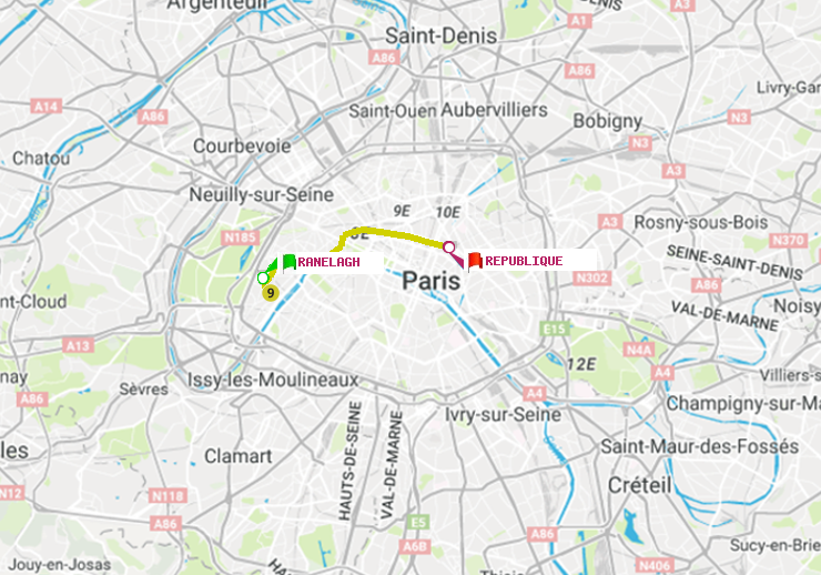plan itinéraire ratp de Ranelagh à République