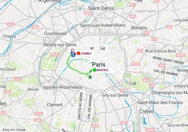 plan itinéraire ratp de Raspail à Ternes