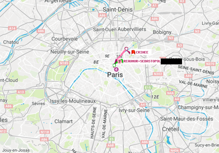 plan itinéraire ratp de Réaumur-Sébastopol à Crimée