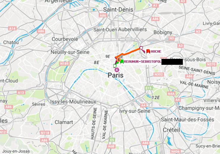 plan itinéraire ratp de Réaumur-Sébastopol à Hoche