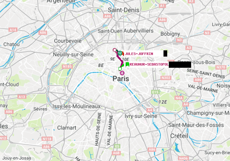 plan itinéraire ratp de Réaumur-Sébastopol à Jules Joffrin