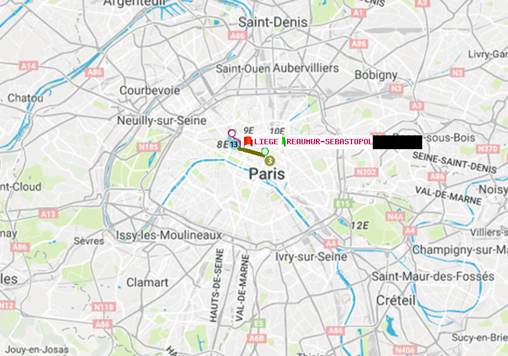 plan itinéraire ratp de Réaumur-Sébastopol à Liège