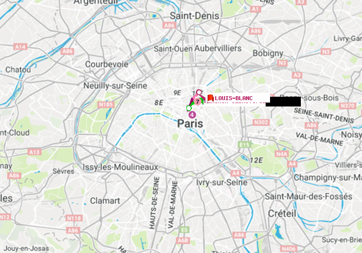 plan itinéraire ratp de Réaumur-Sébastopol à Louis Blanc