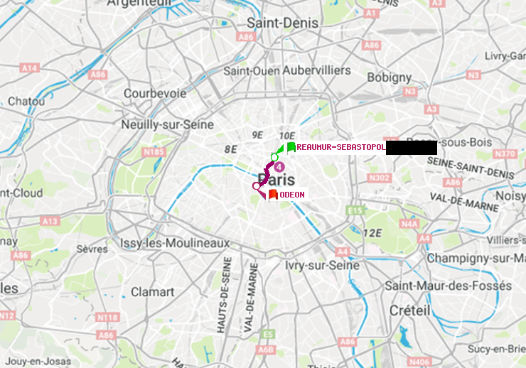 plan itinéraire ratp de Réaumur-Sébastopol à Odéon