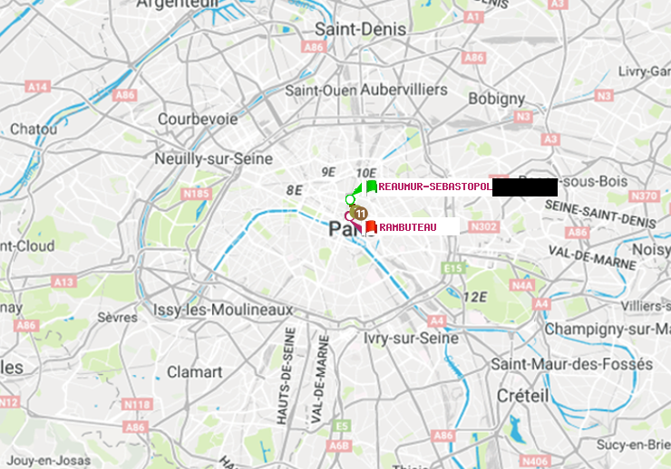 plan itinéraire ratp de Réaumur-Sébastopol à Rambuteau