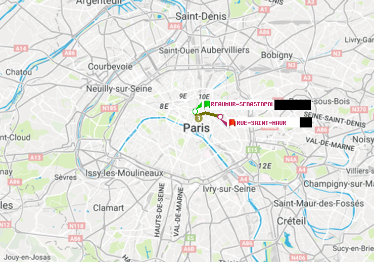 plan itinéraire ratp de Réaumur-Sébastopol à Rue Saint-Maur
