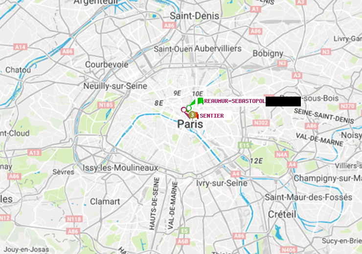 plan itinéraire ratp de Réaumur-Sébastopol à Sentier