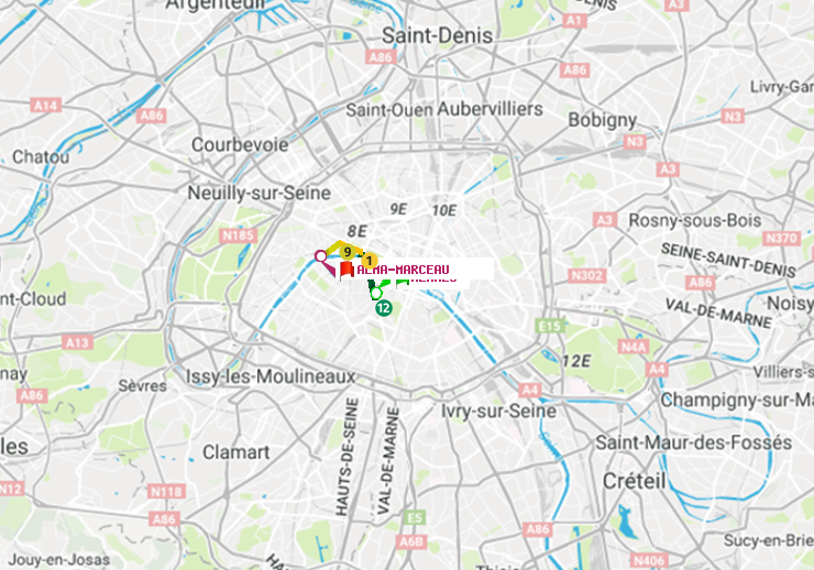 plan itinéraire ratp de Rennes à Alma-Marceau