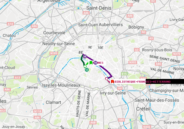 plan itinéraire ratp de Rennes à Bibliotheque-Francois Mitterrand