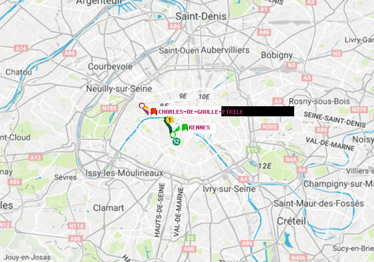 plan itinéraire ratp de Rennes à Charles de Gaulle-Etoile
