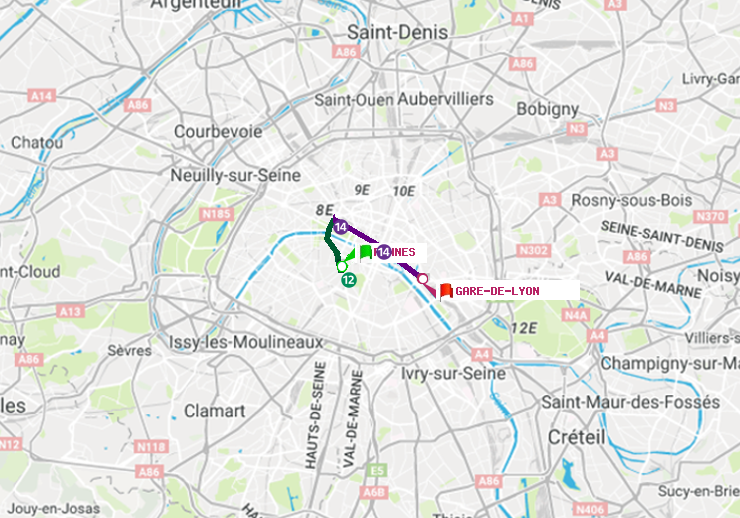 plan itinéraire ratp de Rennes à Gare de Lyon