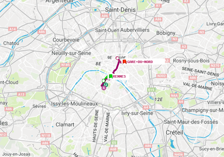 plan itinéraire ratp de Rennes à Gare du Nord