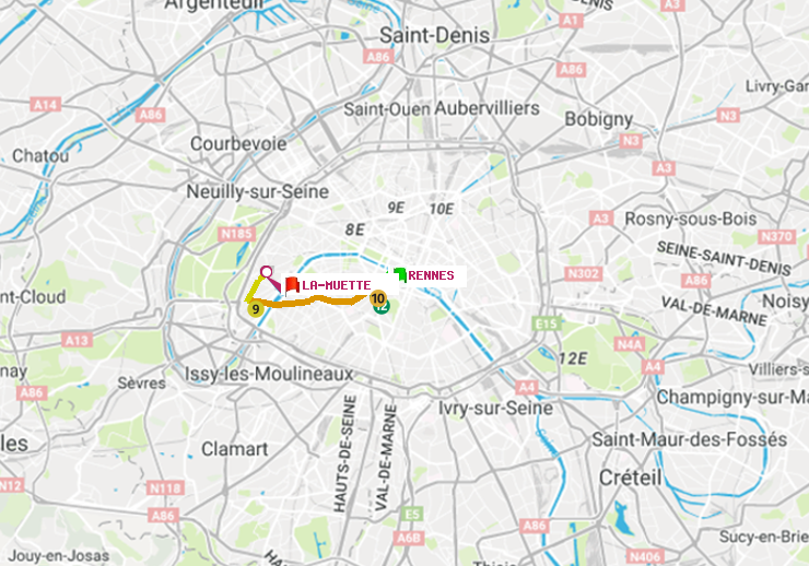 plan itinéraire ratp de Rennes à La Muette