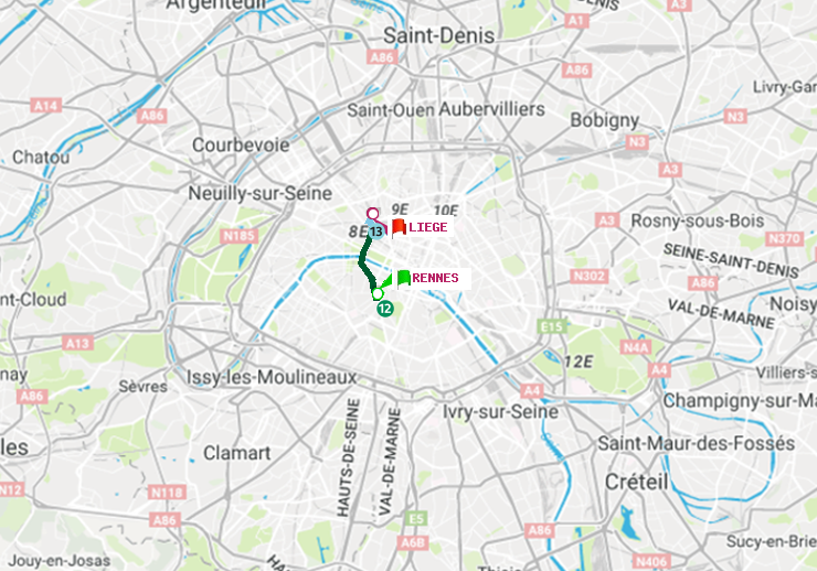 plan itinéraire ratp de Rennes à Liège