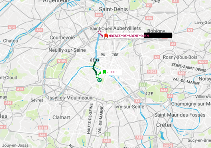plan itinéraire ratp de Rennes à Mairie de Saint-Ouen