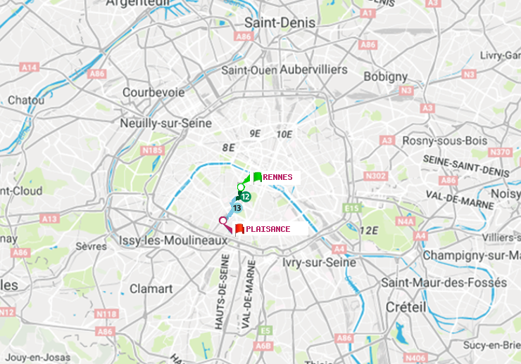 plan itinéraire ratp de Rennes à Plaisance