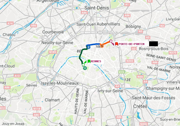 plan itinéraire ratp de Rennes à Porte de Pantin