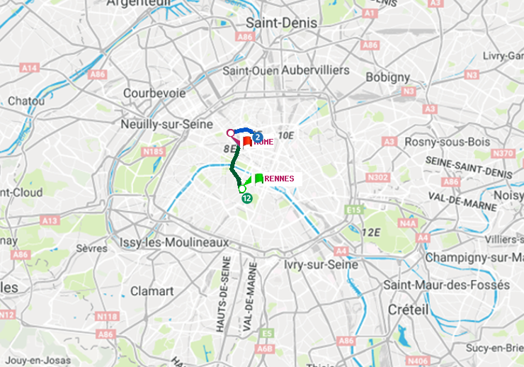 plan itinéraire ratp de Rennes à Rome