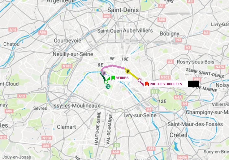 plan itinéraire ratp de Rennes à Rue des Boulets