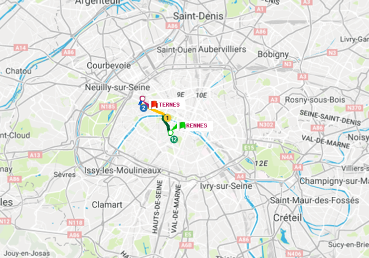plan itinéraire ratp de Rennes à Ternes