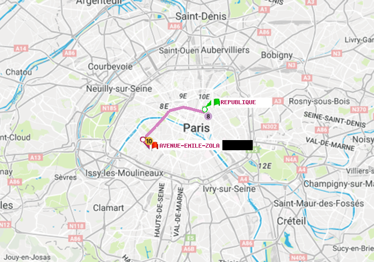 plan itinéraire ratp de République à Avenue Emile-Zola