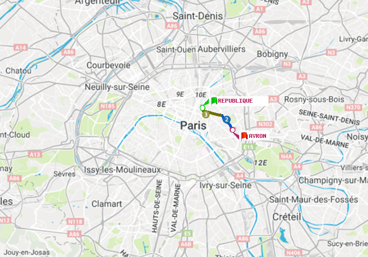 plan itinéraire ratp de République à Avron