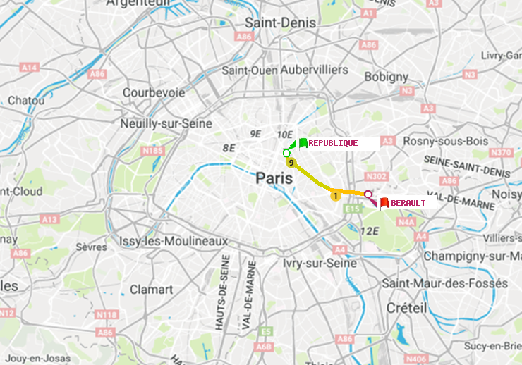plan itinéraire ratp de République à Bérault
