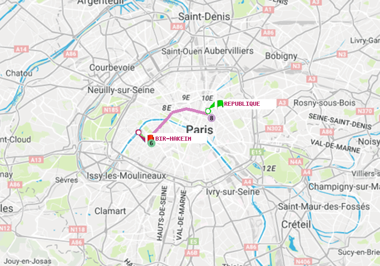 plan itinéraire ratp de République à Bir-Hakeim (Grenelle)