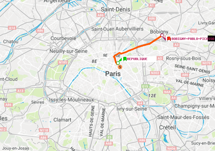 plan itinéraire ratp de République à Bobigny-Pablo-Picasso