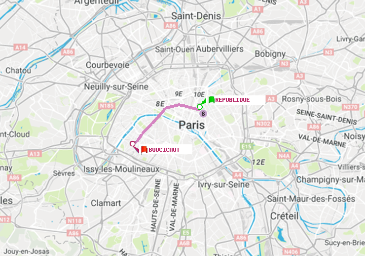 plan itinéraire ratp de République à Boucicaut