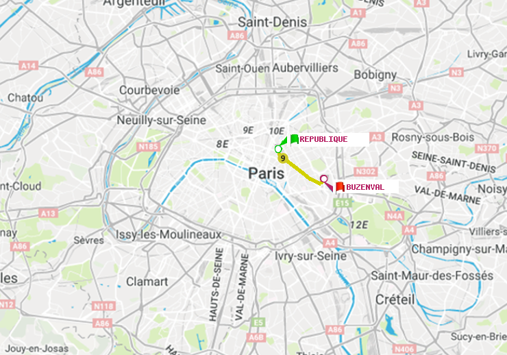 plan itinéraire ratp de République à Buzenval