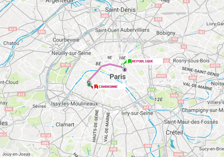 plan itinéraire ratp de République à Cambronne