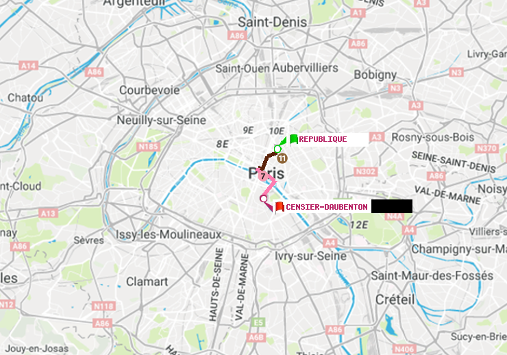 plan itinéraire ratp de République à Censier-Daubenton