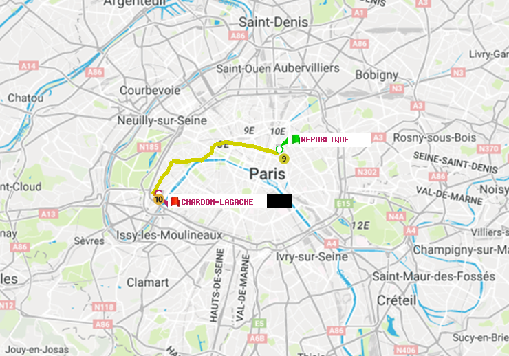 plan itinéraire ratp de République à Chardon-Lagache