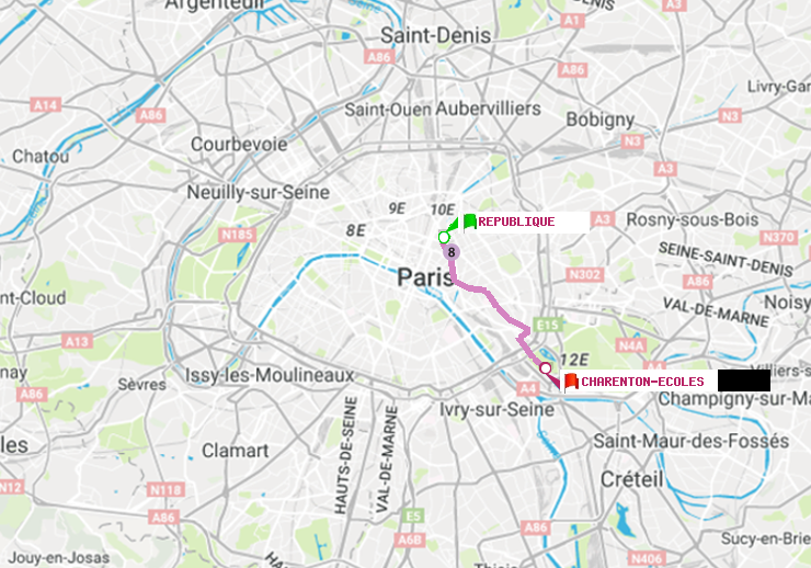 plan itinéraire ratp de République à Charenton-Ecoles