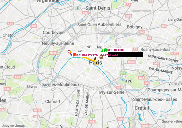 plan itinéraire ratp de République à Charles de Gaulle-Etoile