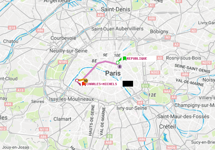 plan itinéraire ratp de République à Charles Michels