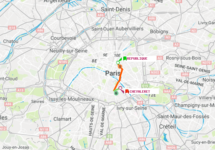 plan itinéraire ratp de République à Chevaleret