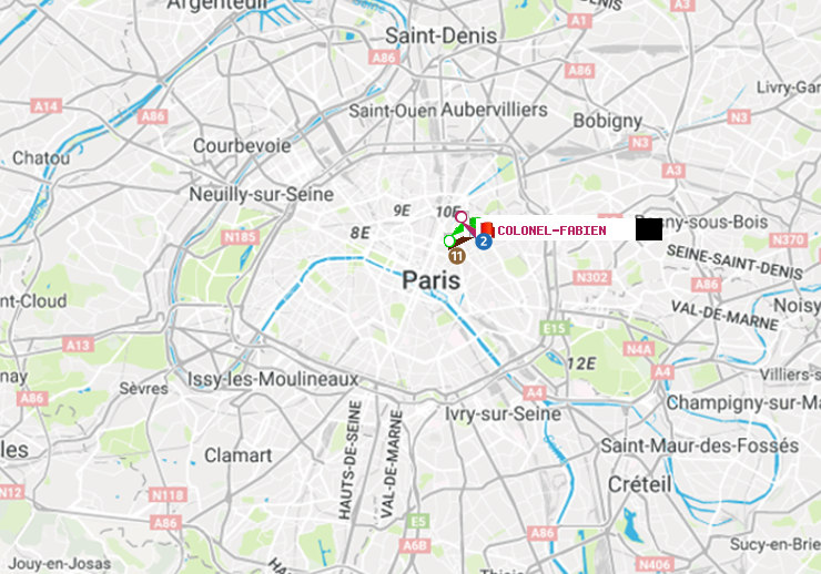 plan itinéraire ratp de République à Colonel Fabien