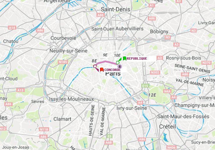 plan itinéraire ratp de République à Concorde