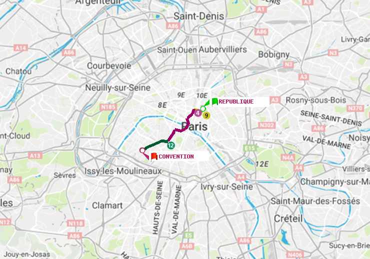 plan itinéraire ratp de République à Convention