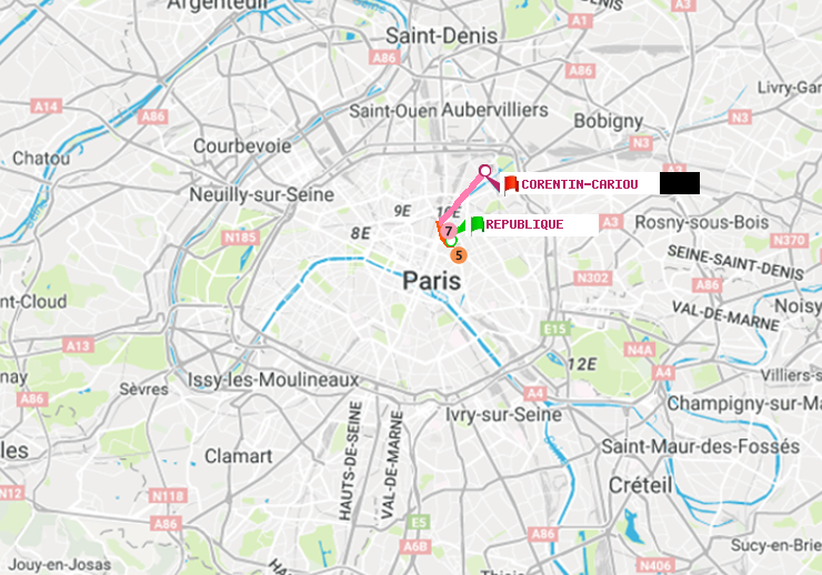 plan itinéraire ratp de République à Corentin-Cariou