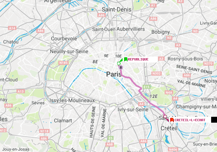 plan itinéraire ratp de République à Créteil-L